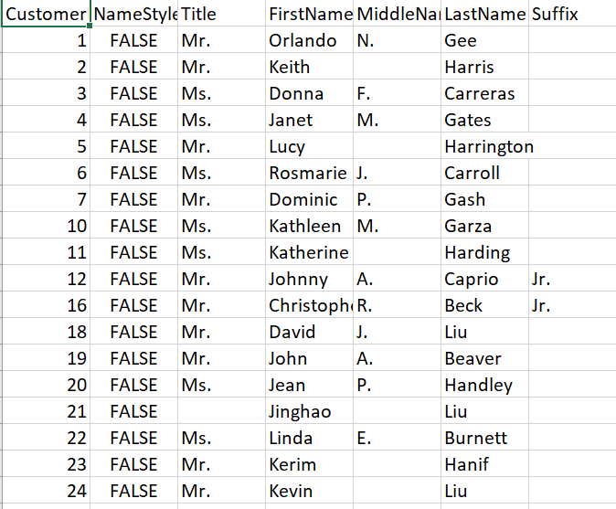 Sample Adventureworks customer table